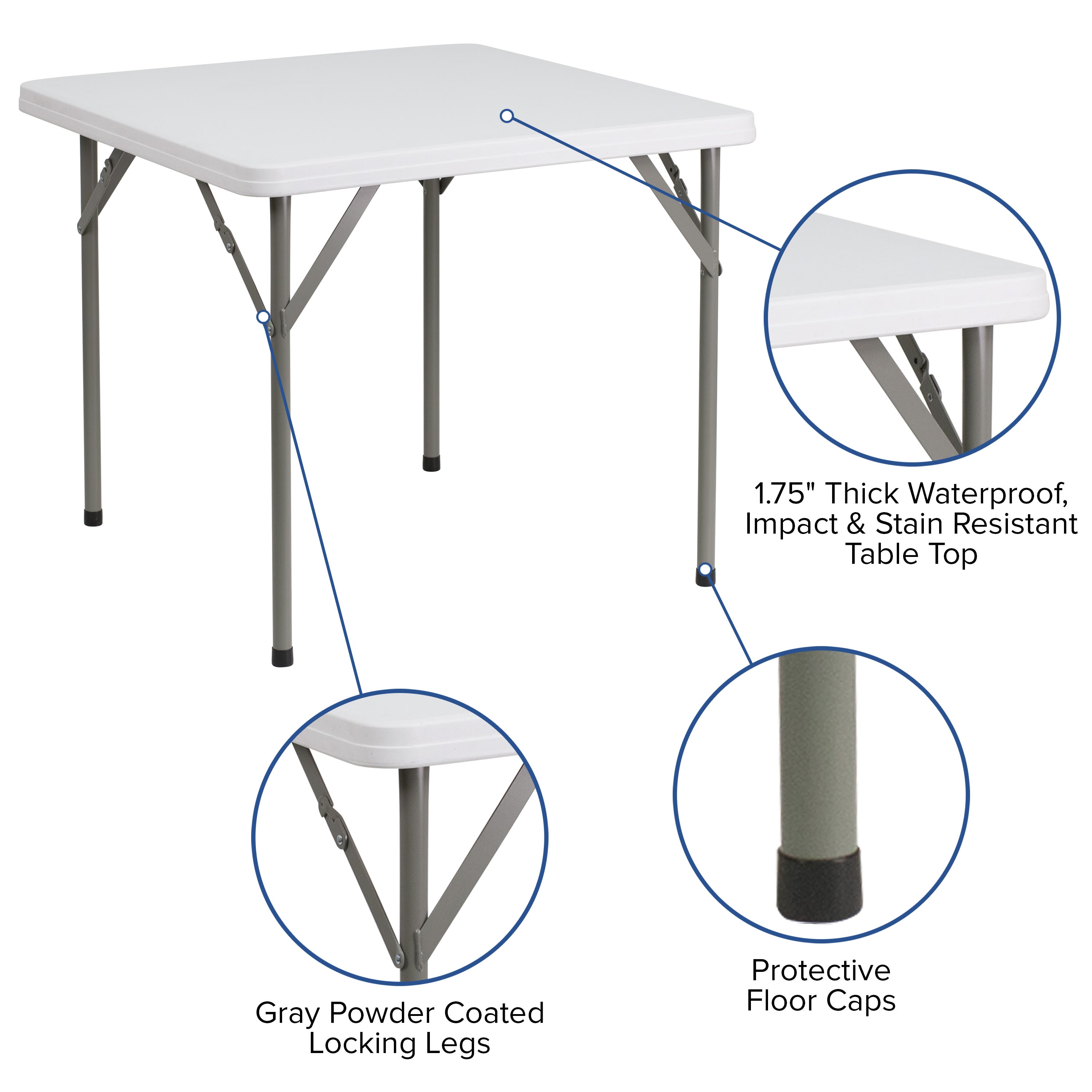 FLASH 2.85-Foot Square Plastic Folding Table