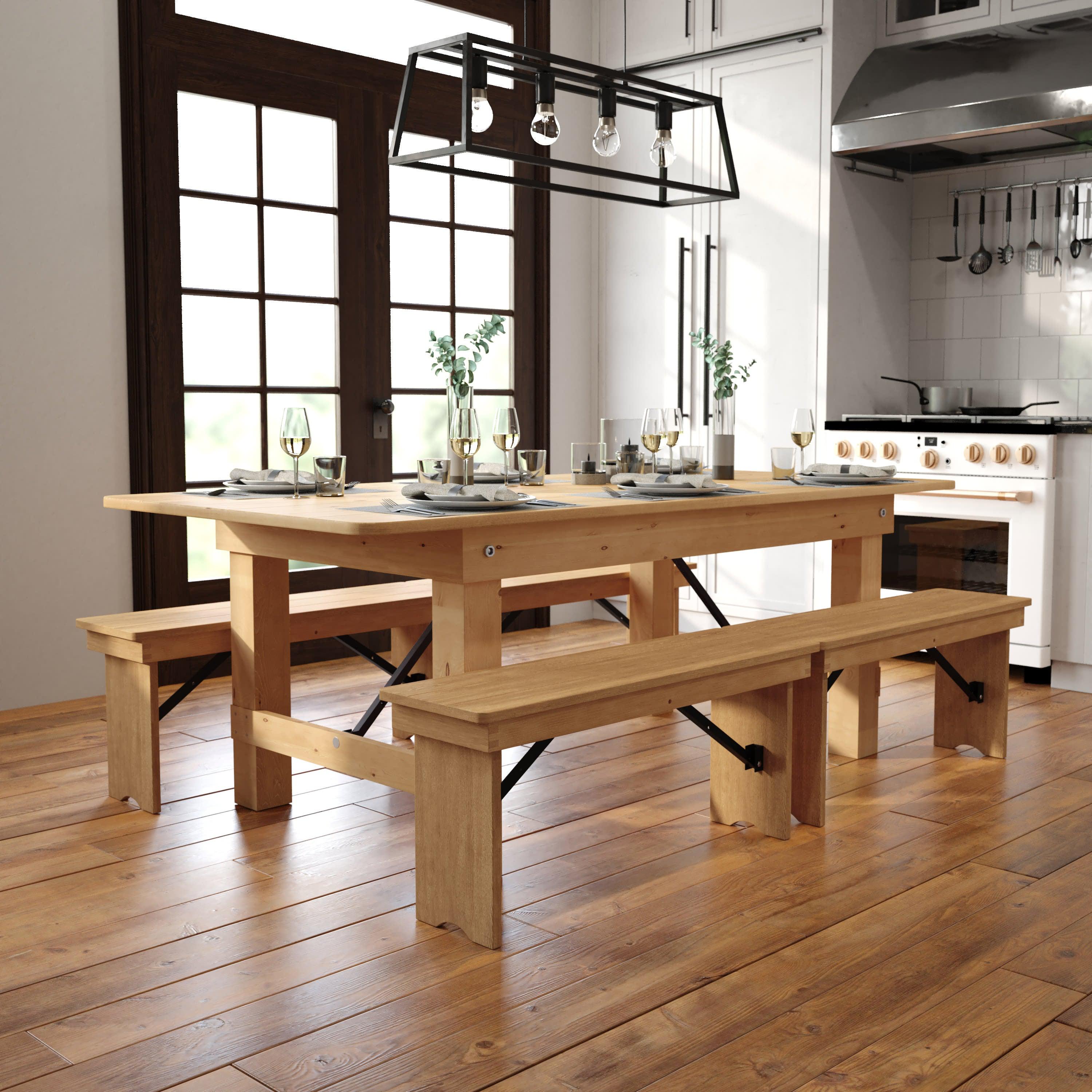 FLASH HERCULES 7' x 40" Rectangular Solid Pine Folding Farm Table