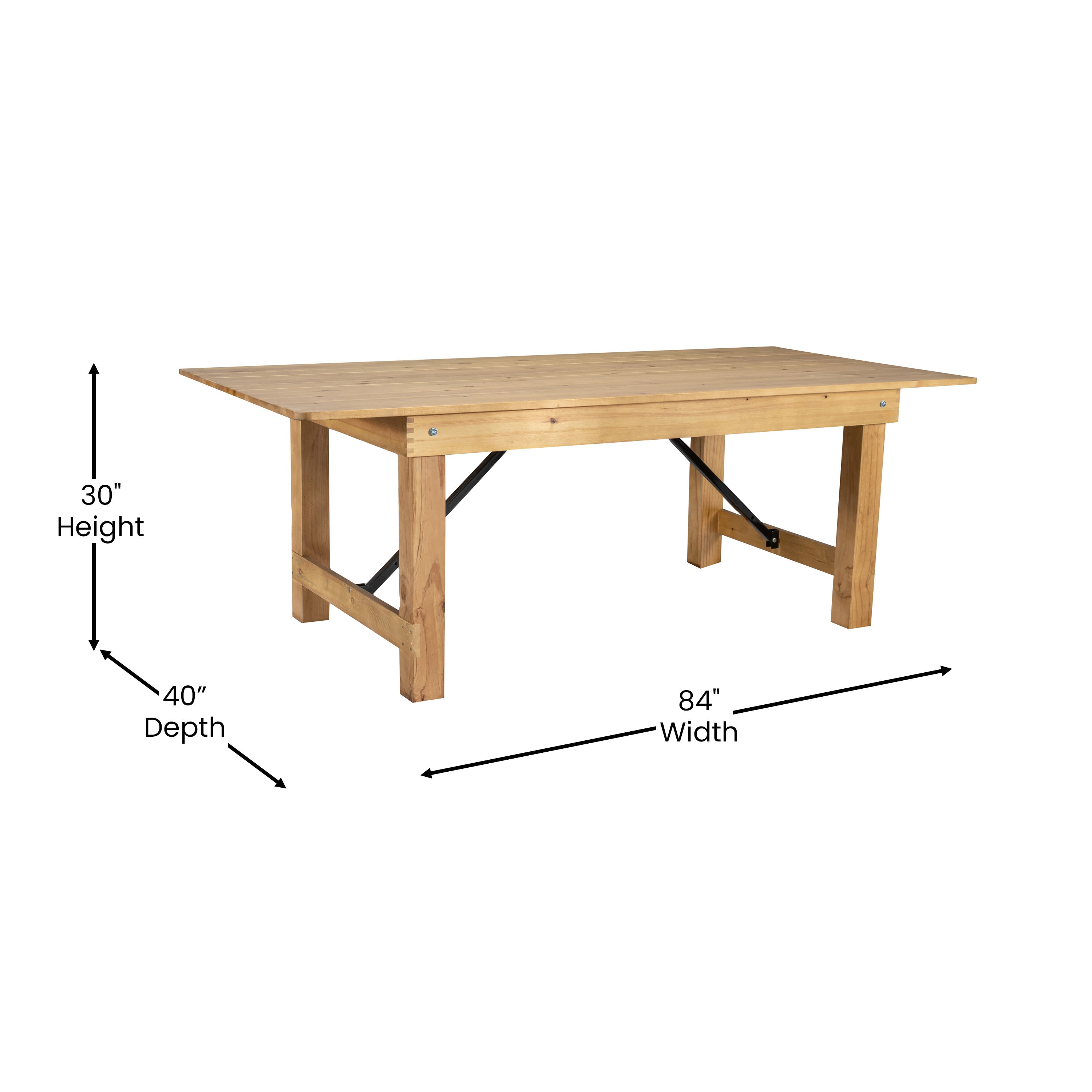 FLASH HERCULES 7' x 40" Rectangular Solid Pine Folding Farm Table