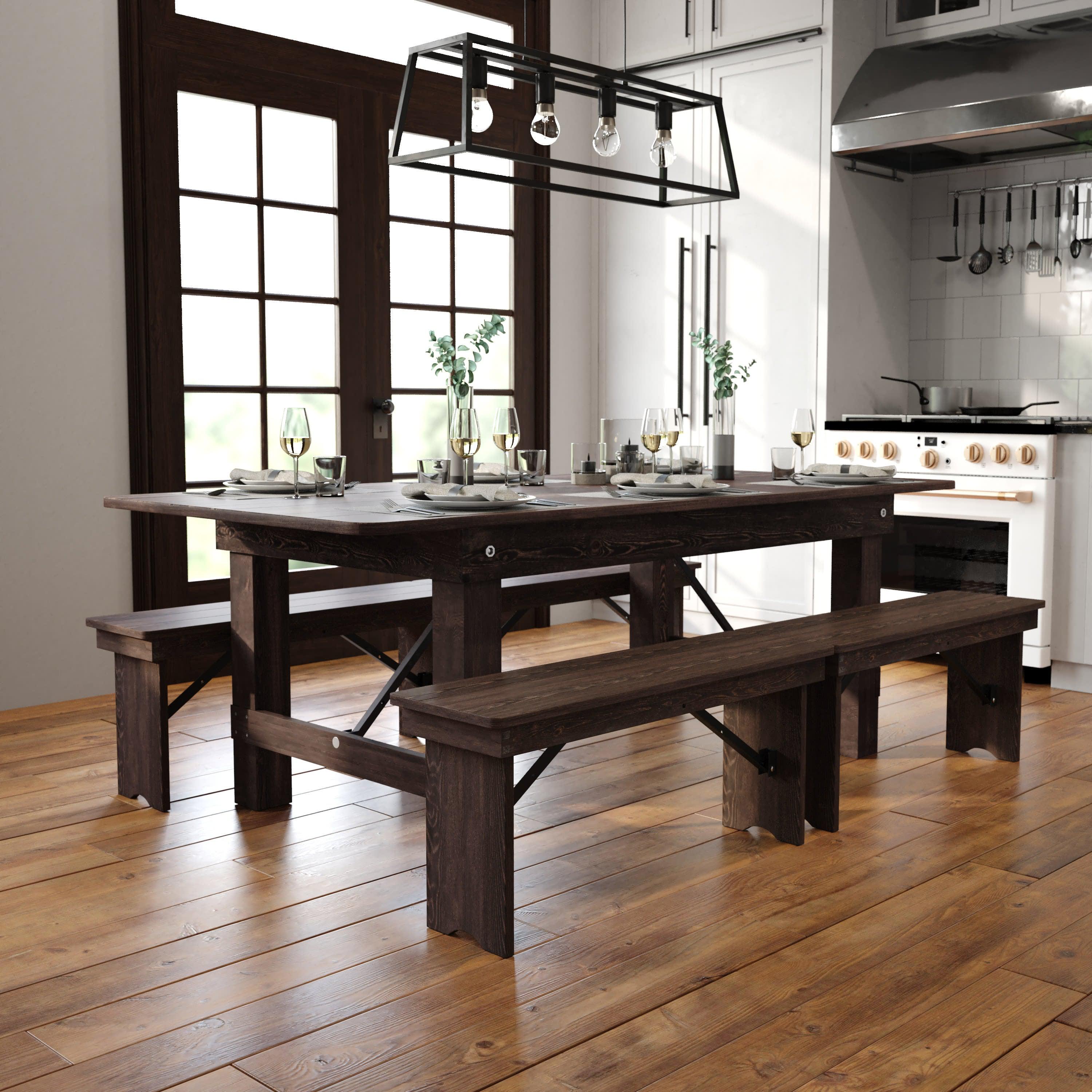 FLASH HERCULES 7' x 40" Rectangular Solid Pine Folding Farm Table