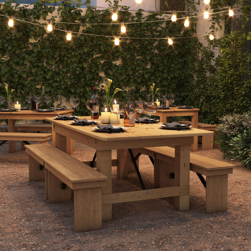 FLASH HERCULES 7' x 40" Rectangular Solid Pine Folding Farm Table