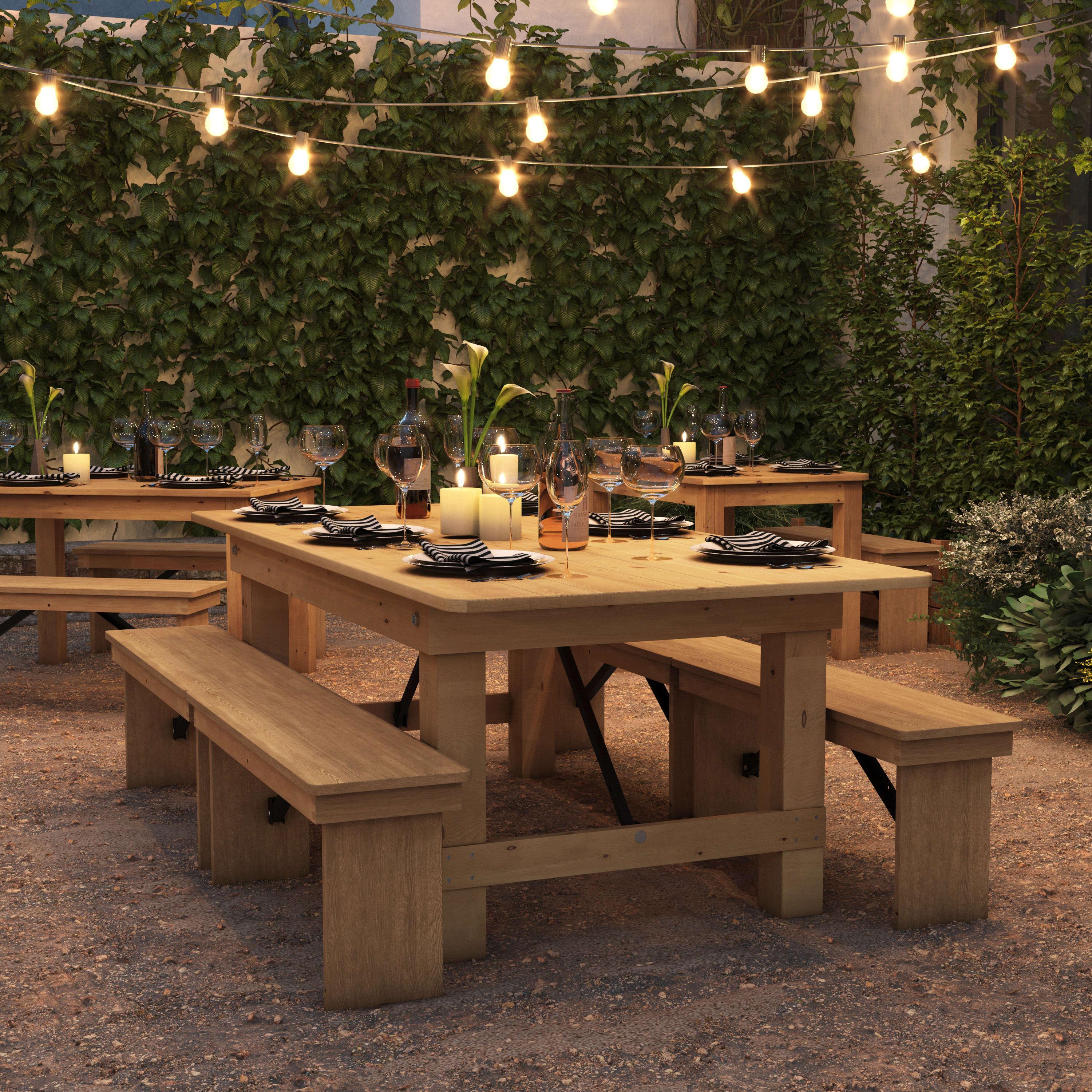 FLASH HERCULES 7' x 40" Rectangular Solid Pine Folding Farm Table