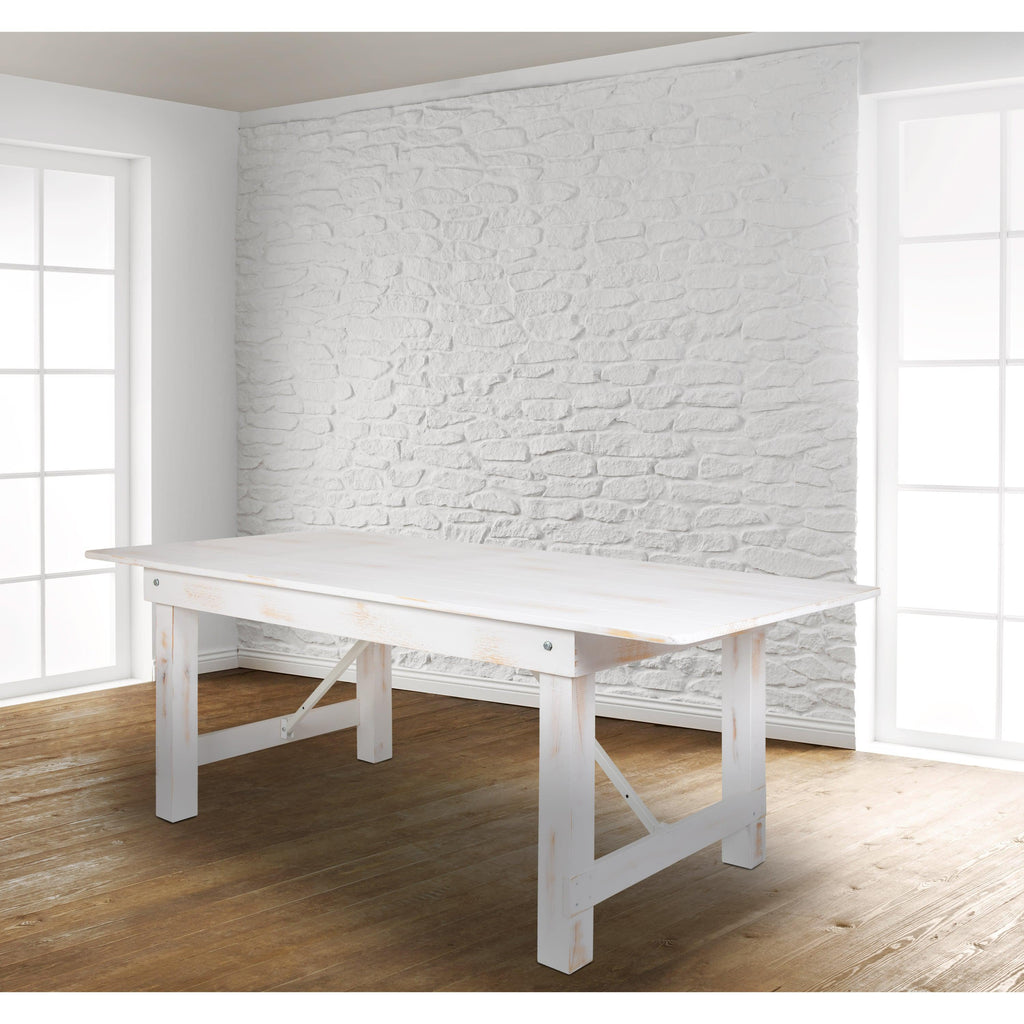 FLASH HERCULES 7' x 40" Rectangular Solid Pine Folding Farm Table