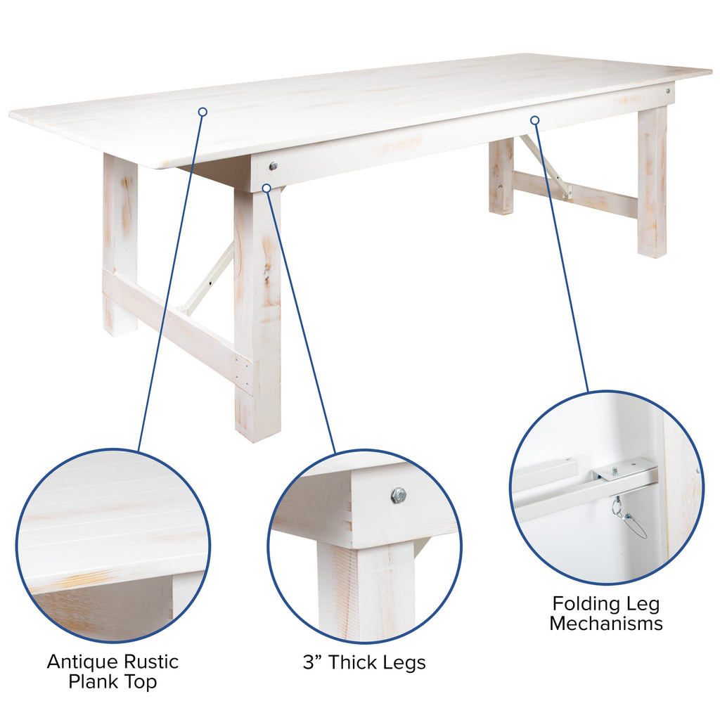 FLASH HERCULES 7' x 40" Rectangular Solid Pine Folding Farm Table