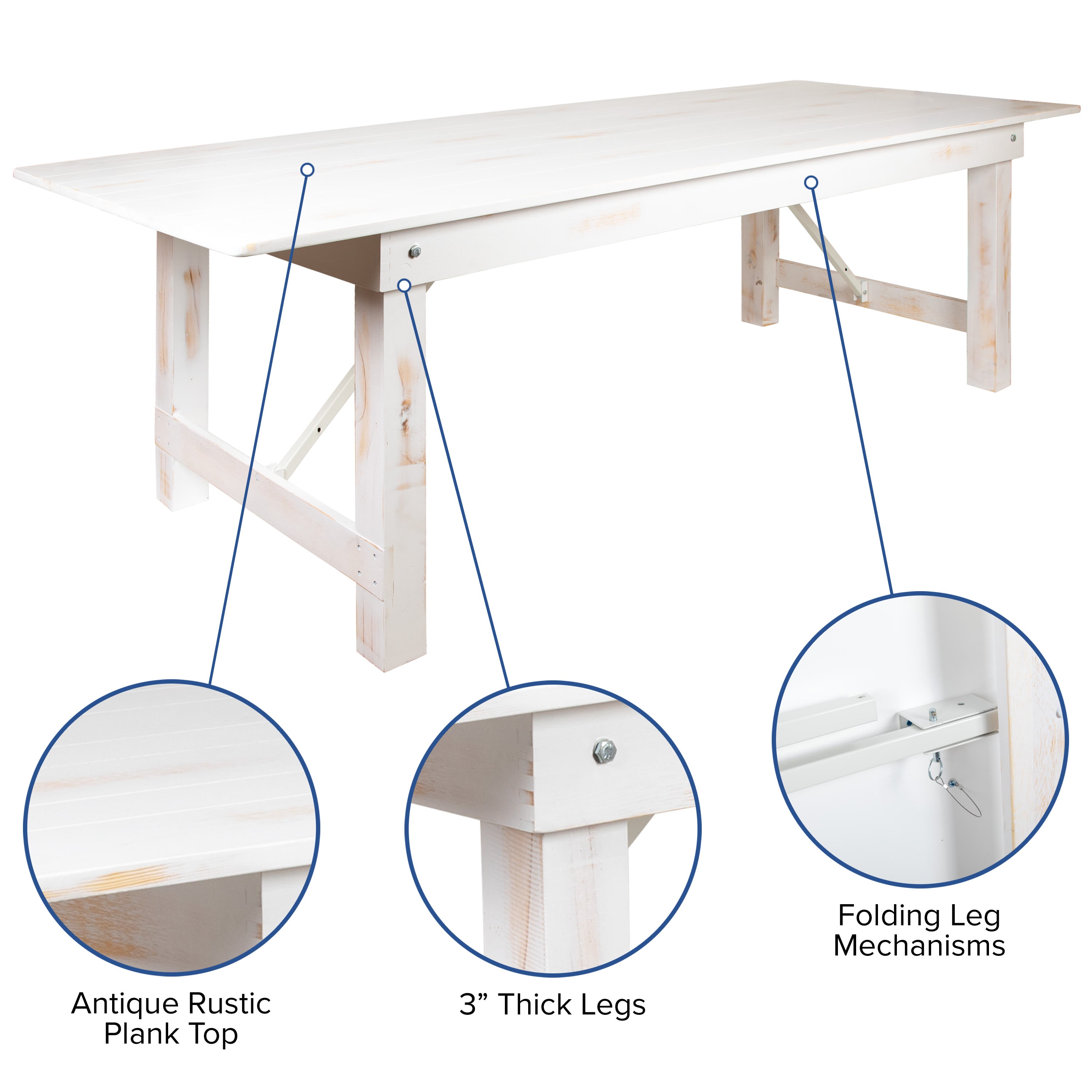 FLASH HERCULES 7' x 40" Rectangular Solid Pine Folding Farm Table
