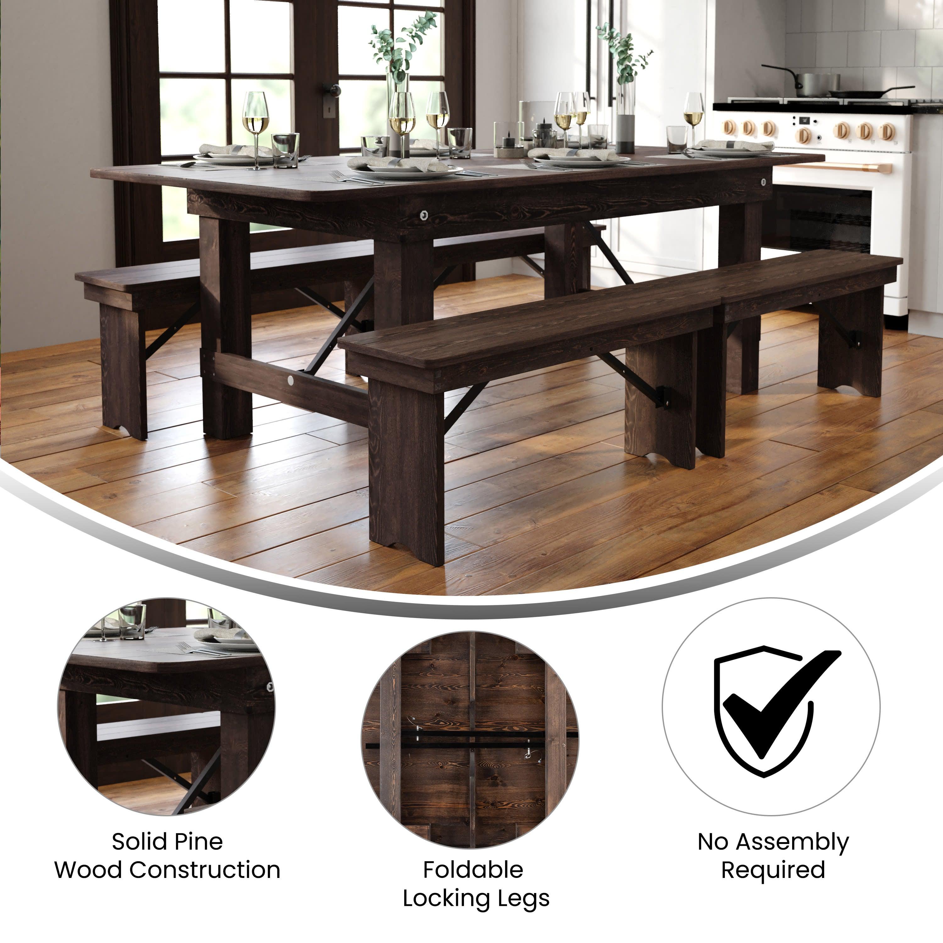 FLASH HERCULES 7' x 40" Rectangular Solid Pine Folding Farm Table