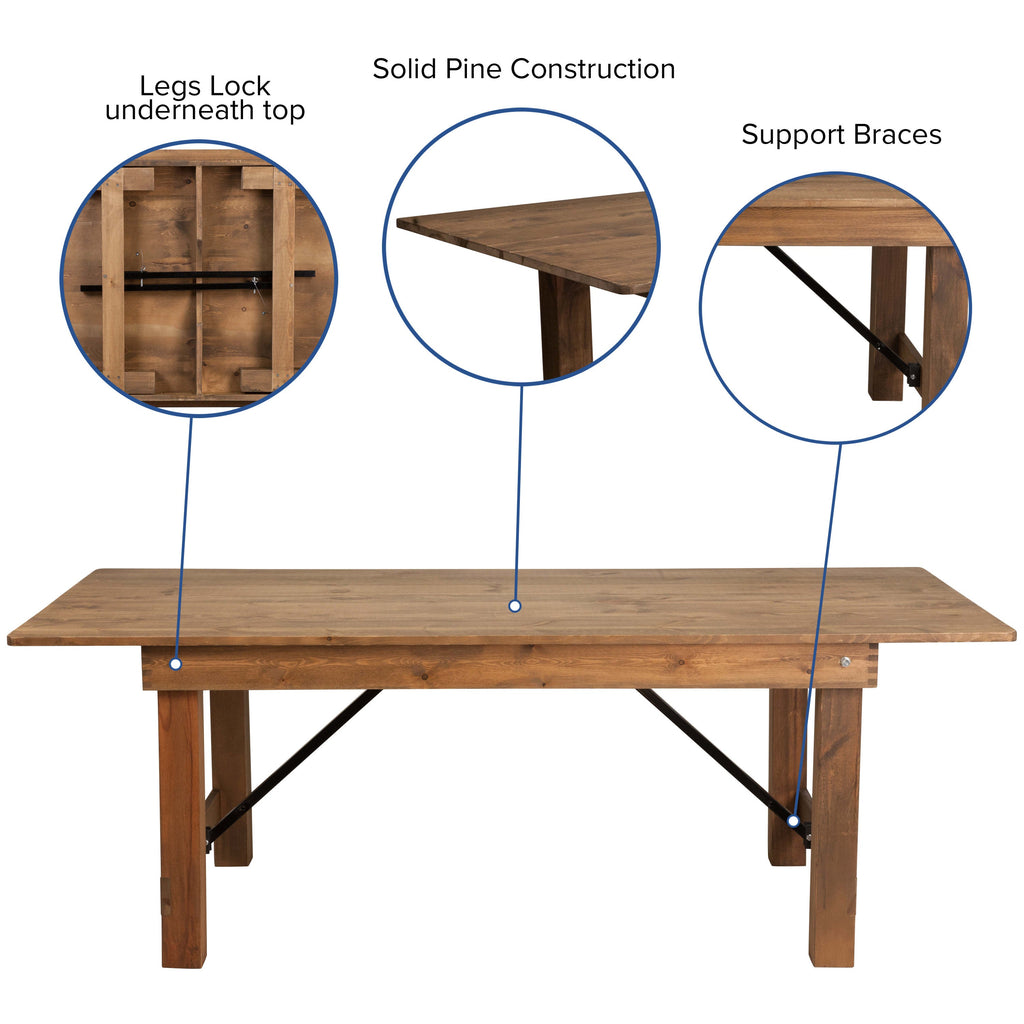 FLASH HERCULES 7' x 40" Rectangular Solid Pine Folding Farm Table