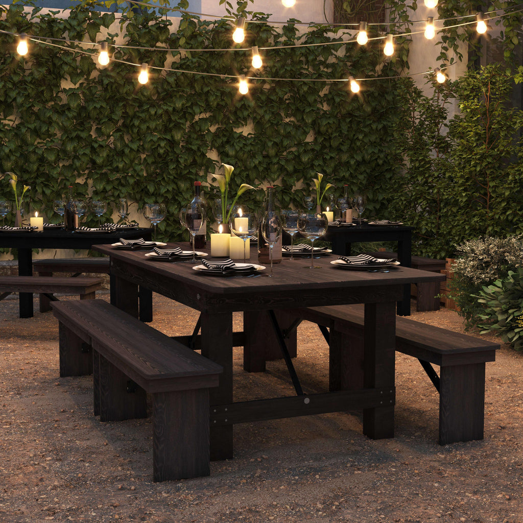 FLASH HERCULES 7' x 40" Rectangular Solid Pine Folding Farm Table